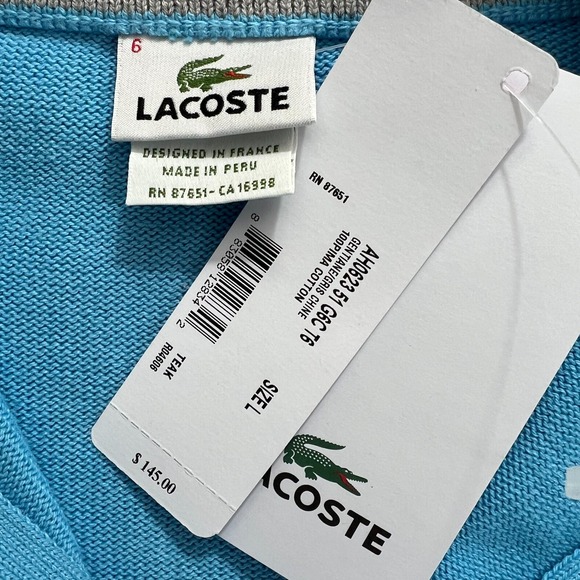 Lacoste Sweater 1/4 Zip Pullover 100% Cotton Blue Men's US Size XL VTG NWT - Picture 10 of 14